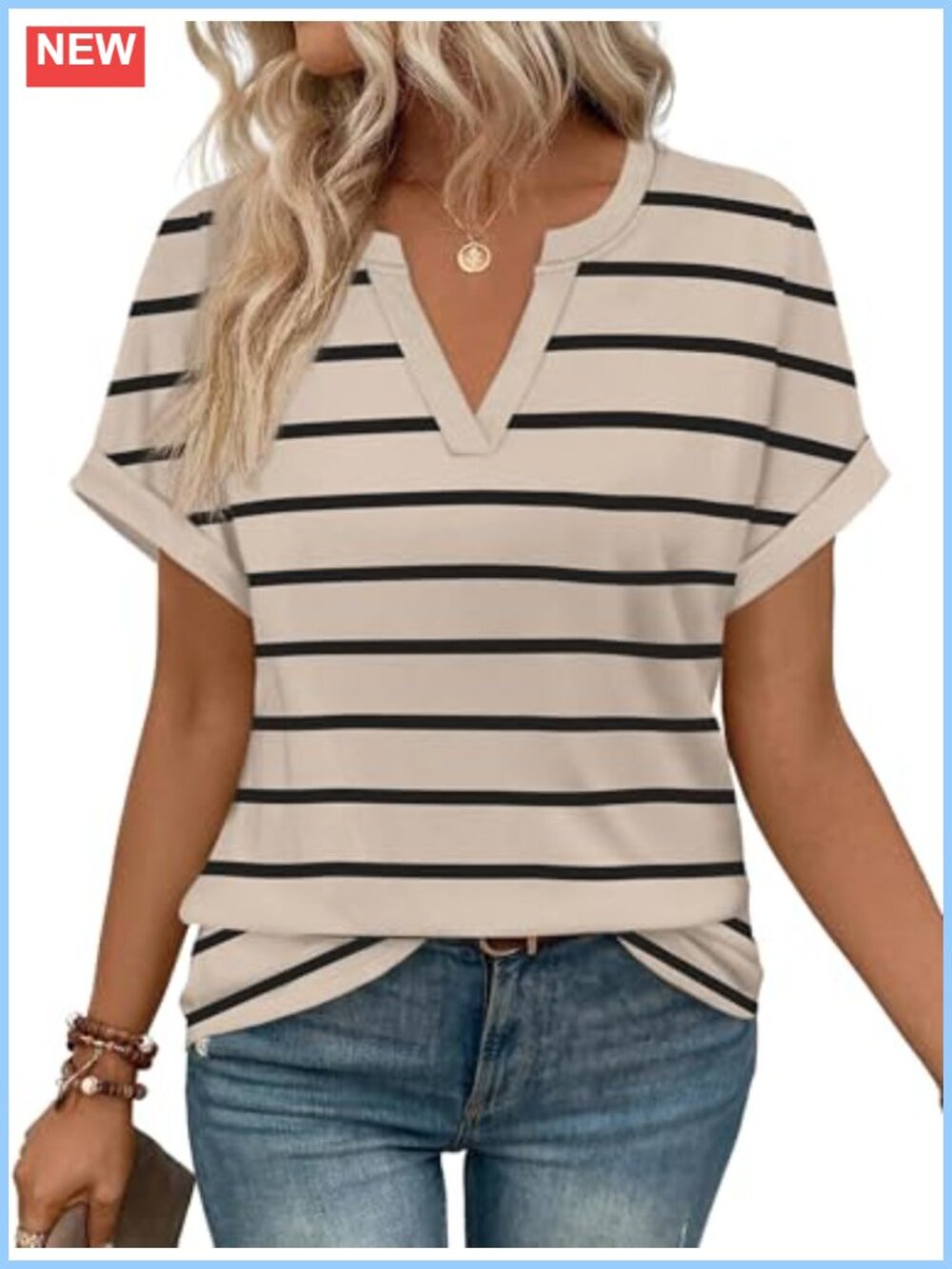 Womens V-Neck Short Sleeve Tunic Blouse Loose Fit Spring Summer Top